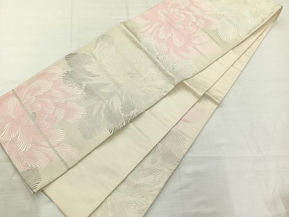 平和屋着物◎六通柄袋帯　唐織　舞花文　銀糸　正絹　逸品　AABC8862uk