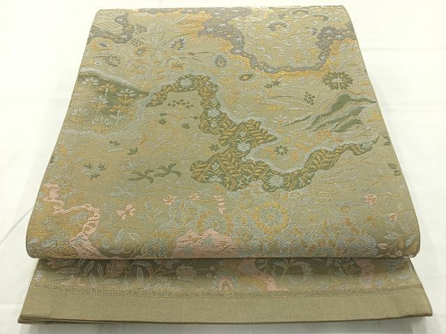 平和屋着物◎六通柄袋帯 道長花文 金銀糸 正絹 逸品 AABC8863uk