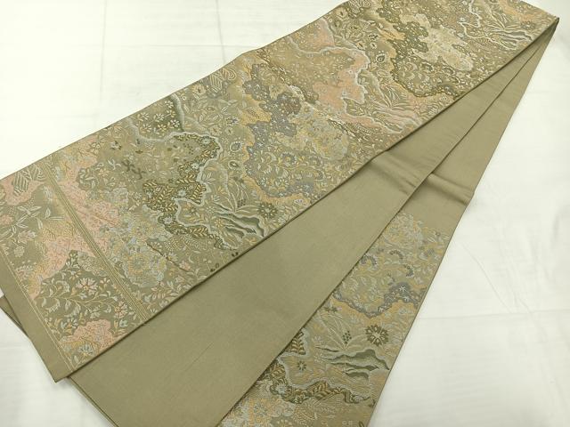 平和屋着物◎六通柄袋帯 道長花文 金銀糸 正絹 逸品 AABC8863uk