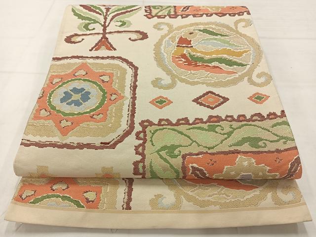 平和屋着物◎六通柄袋帯　コプト花文　金糸　正絹　逸品　AABC8865uk