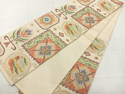 平和屋着物◎六通柄袋帯　コプト花文　金糸　正絹　逸品　AABC8865uk