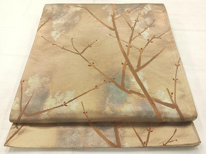 平和屋着物◎六通柄袋帯　樹木文　引箔　正絹　逸品　AABC8866uk