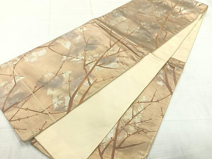 平和屋着物◎六通柄袋帯　樹木文　引箔　正絹　逸品　AABC8866uk