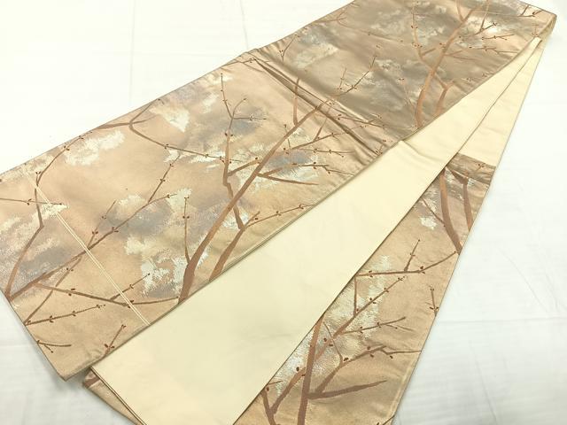 平和屋着物◎六通柄袋帯　樹木文　引箔　正絹　逸品　AABC8866uk