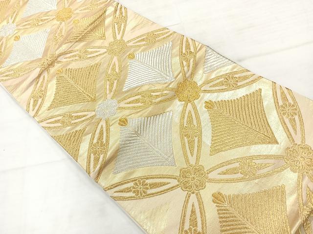平和屋着物◎六通柄袋帯 七宝花文 金銀糸 正絹 逸品 AABC8867uk