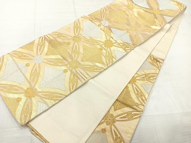 平和屋着物◎六通柄袋帯 七宝花文 金銀糸 正絹 逸品 AABC8867uk