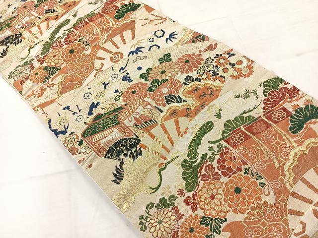平和屋着物◎アンティーク　大正ロマン　全通柄京袋帯　唐織　飛鶴吉祥花文　金糸　正絹　逸品　AABC8868uk