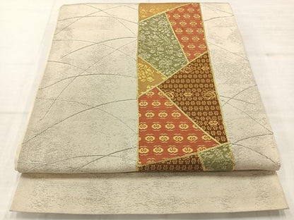 平和屋着物◎太鼓柄袋帯 駒刺繍 切嵌花文 金糸 三越扱い 正絹 逸品 AABC8873uk