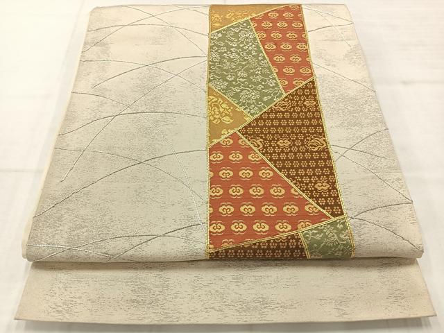 平和屋着物◎太鼓柄袋帯 駒刺繍 切嵌花文 金糸 三越扱い 正絹 逸品 AABC8873uk