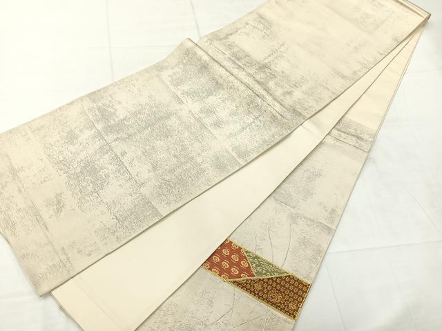平和屋着物◎太鼓柄袋帯 駒刺繍 切嵌花文 金糸 三越扱い 正絹 逸品 AABC8873uk
