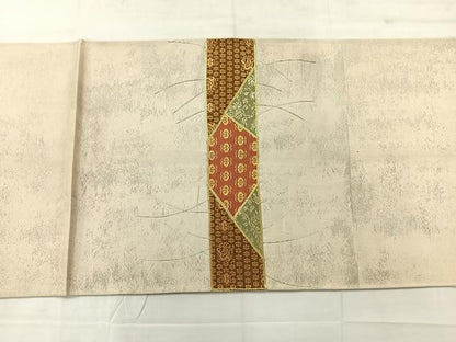 平和屋着物◎太鼓柄袋帯 駒刺繍 切嵌花文 金糸 三越扱い 正絹 逸品 AABC8873uk