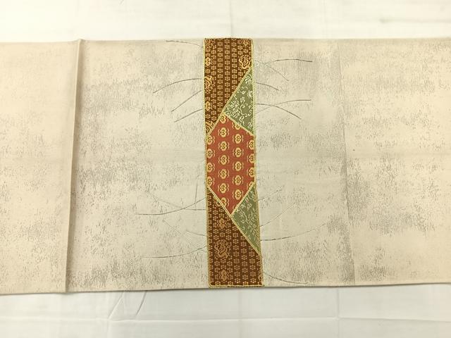 平和屋着物◎太鼓柄袋帯 駒刺繍 切嵌花文 金糸 三越扱い 正絹 逸品 AABC8873uk
