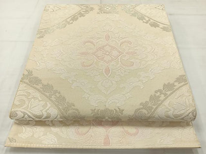 平和屋着物◎六通柄袋帯　唐織　花菱文　銀糸　正絹　逸品　AABC8875uk