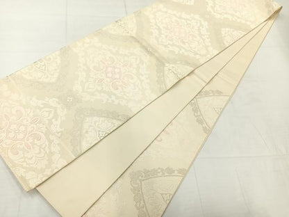 平和屋着物◎六通柄袋帯　唐織　花菱文　銀糸　正絹　逸品　AABC8875uk