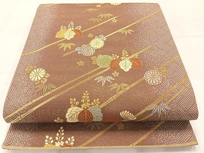 平和屋着物◎六通柄袋帯　唐織　笹竹花文　金糸　正絹　逸品　AABC8878uk