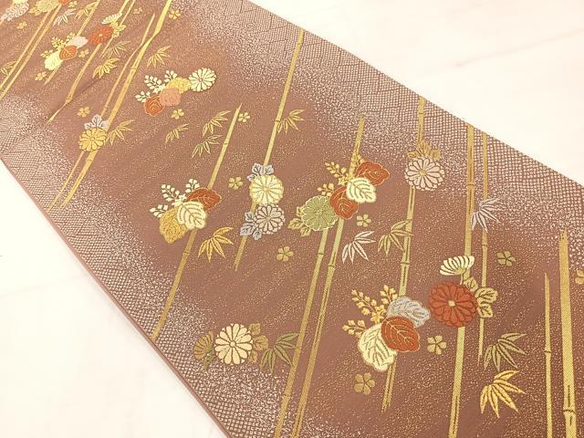 平和屋着物◎六通柄袋帯　唐織　笹竹花文　金糸　正絹　逸品　AABC8878uk