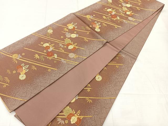 平和屋着物◎六通柄袋帯　唐織　笹竹花文　金糸　正絹　逸品　AABC8878uk