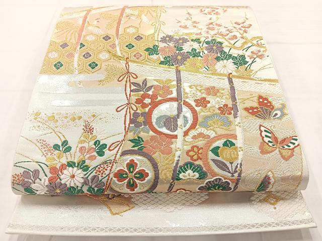 平和屋着物◎六通柄袋帯　唐織　舞蝶花鳥文　金銀糸　正絹　逸品　AABC8879uk