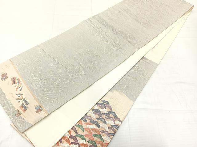 平和屋着物◎六通柄袋帯　浜松風景文　金糸　正絹　逸品　AABC8888uk