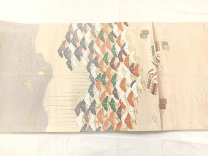 平和屋着物◎六通柄袋帯　浜松風景文　金糸　正絹　逸品　AABC8888uk