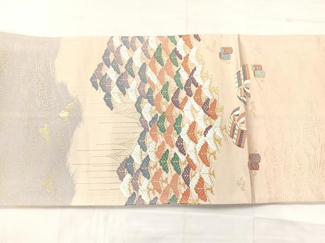 平和屋着物◎六通柄袋帯　浜松風景文　金糸　正絹　逸品　AABC8888uk