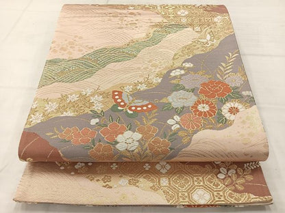 平和屋着物◎六通柄袋帯　唐織　道長舞蝶花文　金糸　正絹　逸品　AABC8889uk
