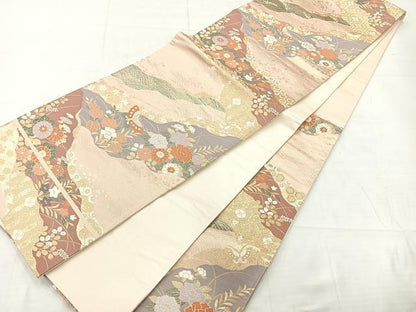 平和屋着物◎六通柄袋帯　唐織　道長舞蝶花文　金糸　正絹　逸品　AABC8889uk