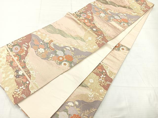 平和屋着物◎六通柄袋帯　唐織　道長舞蝶花文　金糸　正絹　逸品　AABC8889uk