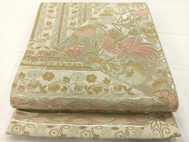 平和屋着物◎六通柄袋帯　切嵌花鳥文　金糸　正絹　逸品　AABC8893uk