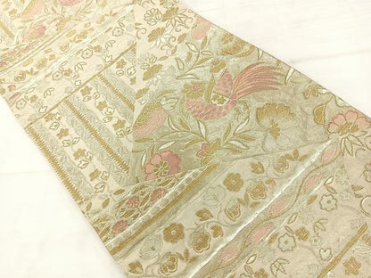 平和屋着物◎六通柄袋帯　切嵌花鳥文　金糸　正絹　逸品　AABC8893uk