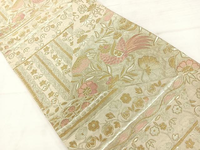 平和屋着物◎六通柄袋帯　切嵌花鳥文　金糸　正絹　逸品　AABC8893uk