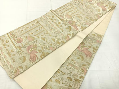 平和屋着物◎六通柄袋帯　切嵌花鳥文　金糸　正絹　逸品　AABC8893uk
