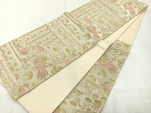 平和屋着物◎六通柄袋帯　切嵌花鳥文　金糸　正絹　逸品　AABC8893uk