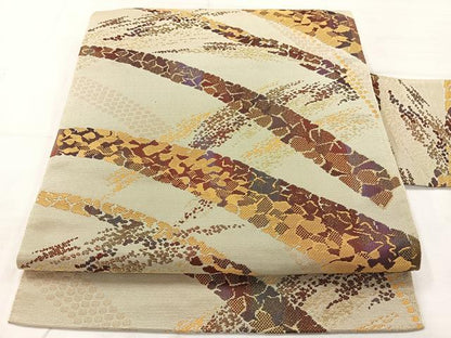 平和屋着物◎八寸名古屋帯　抽象文様　金糸　正絹　逸品　AABC8896uk