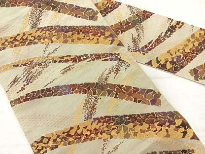 平和屋着物◎八寸名古屋帯　抽象文様　金糸　正絹　逸品　AABC8896uk