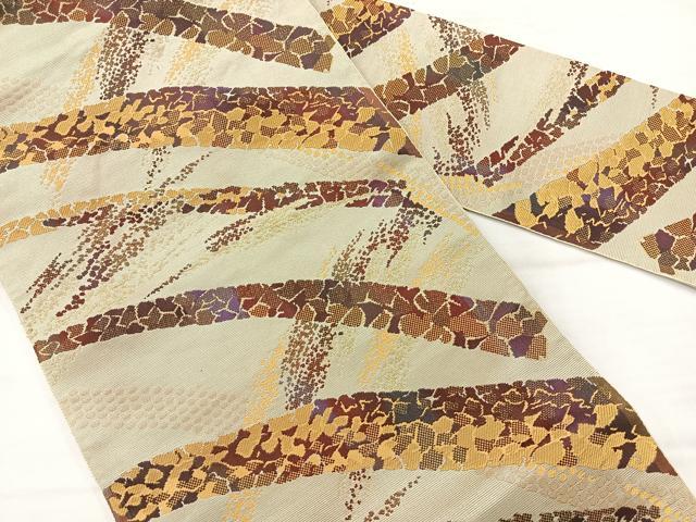 平和屋着物◎八寸名古屋帯　抽象文様　金糸　正絹　逸品　AABC8896uk