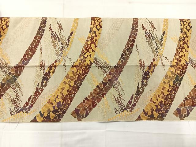 平和屋着物◎八寸名古屋帯　抽象文様　金糸　正絹　逸品　AABC8896uk