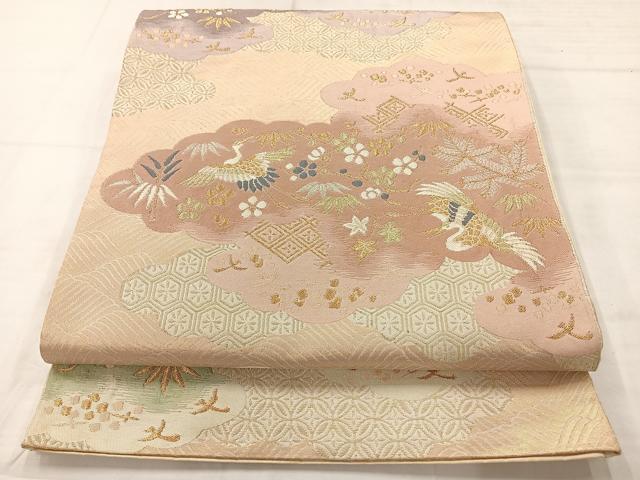 平和屋着物◎六通柄袋帯　歌仙　雲取り花鳥文　金銀糸　正絹　逸品　AABC8899uk