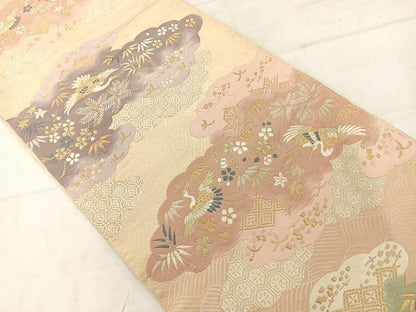 平和屋着物◎六通柄袋帯　歌仙　雲取り花鳥文　金銀糸　正絹　逸品　AABC8899uk