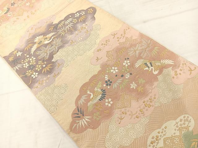 平和屋着物◎六通柄袋帯　歌仙　雲取り花鳥文　金銀糸　正絹　逸品　AABC8899uk