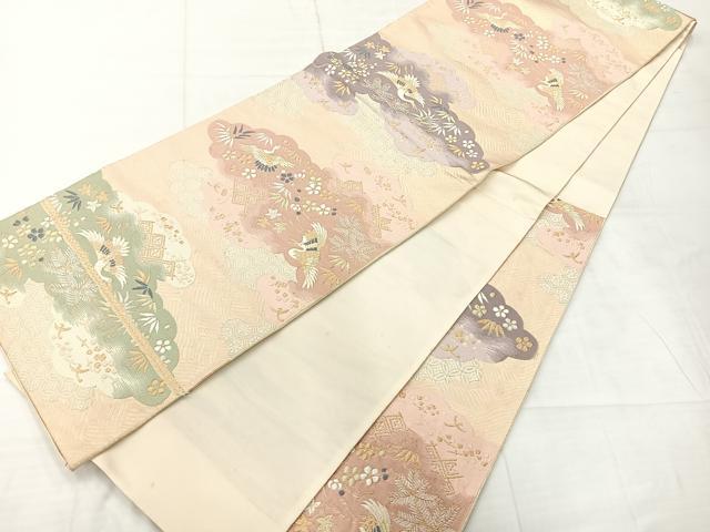 平和屋着物◎六通柄袋帯　歌仙　雲取り花鳥文　金銀糸　正絹　逸品　AABC8899uk