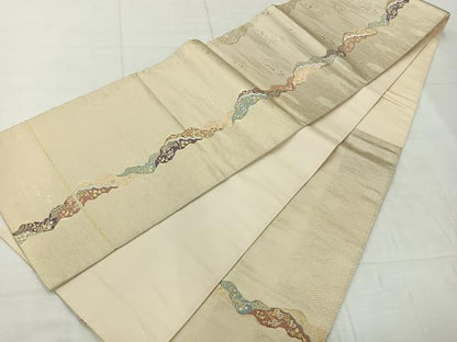 平和屋着物◎六通柄袋帯　唐織　立波花文　金糸　正絹　逸品　AABC8911uk