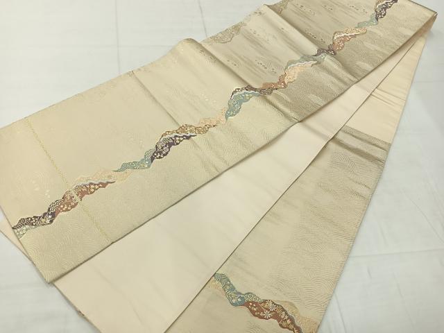 平和屋着物◎六通柄袋帯　唐織　立波花文　金糸　正絹　逸品　AABC8911uk