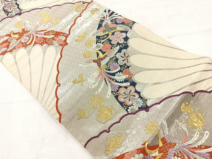 平和屋着物◎六通柄袋帯　唐織　宝尽くし花鳥文　金銀糸　正絹　逸品　AABC8915uk