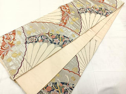 平和屋着物◎六通柄袋帯　唐織　宝尽くし花鳥文　金銀糸　正絹　逸品　AABC8915uk