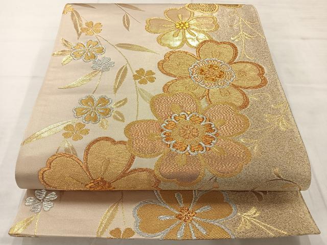 平和屋着物◎六通柄袋帯　草花文　金銀糸　正絹　逸品　AABC8929uk