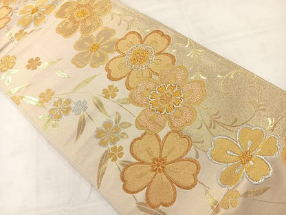平和屋着物◎六通柄袋帯　草花文　金銀糸　正絹　逸品　AABC8929uk