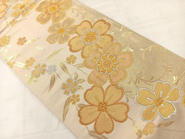 平和屋着物◎六通柄袋帯　草花文　金銀糸　正絹　逸品　AABC8929uk