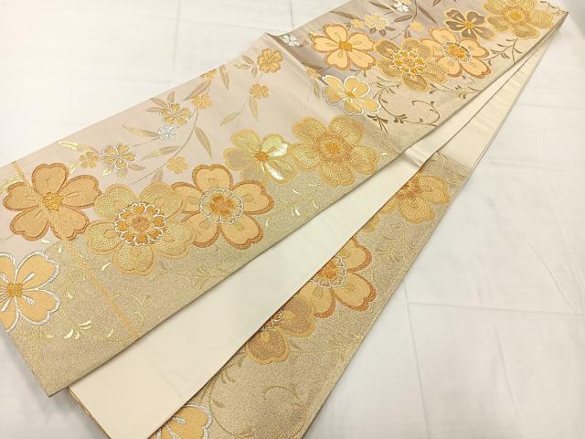 平和屋着物◎六通柄袋帯　草花文　金銀糸　正絹　逸品　AABC8929uk