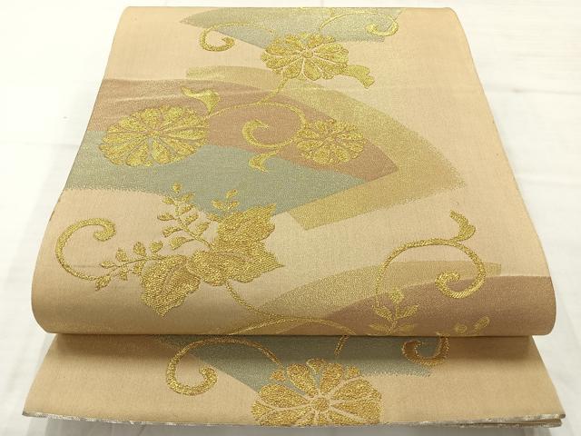 平和屋着物◎六通柄袋帯　地紙花文　金糸　正絹　逸品　AABC8932uk